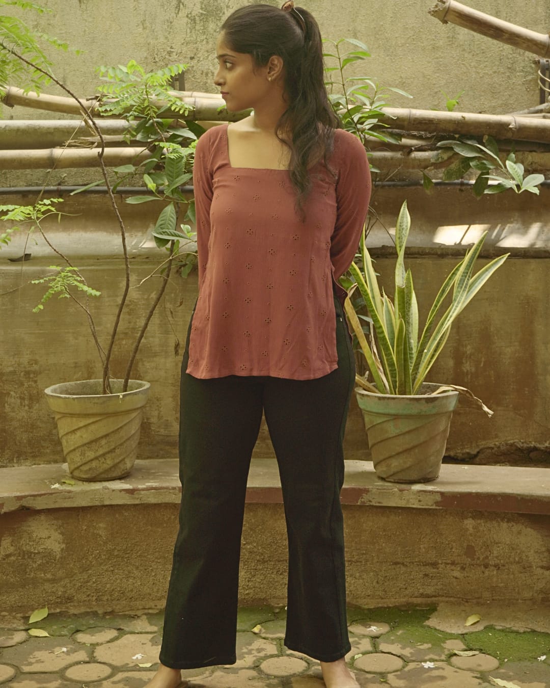 Mauve Side-Slit Long Sleeve Tunic